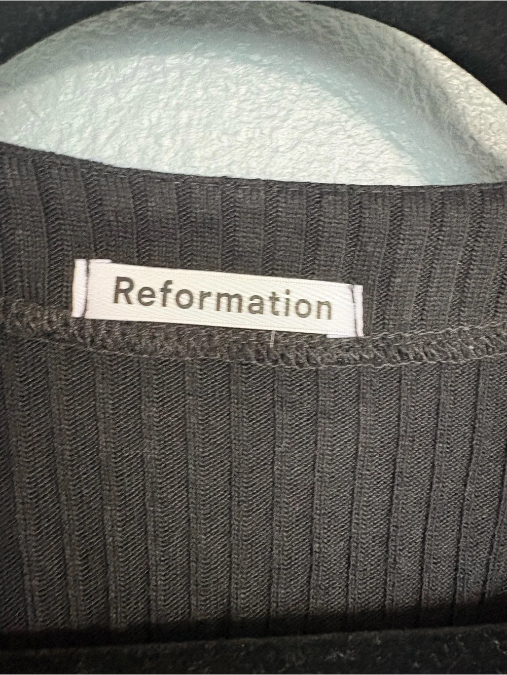 Reformation Black Ribbed Puff Sleeve Hook & Eye Top Size Small